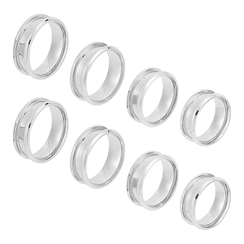 16pcs 4 Size 201 Stainless Steel Grooved Finger Ring Settings, Ring Core Blank, for Inlay Ring Jewelry Making, Stainless Steel Color, US Size 6 1/2~10 1/4(16.9~19.9mm), 4pcs/style