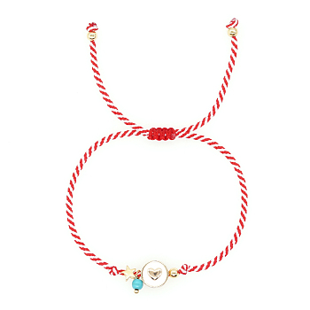 Minimalist Matisse Adjustable Enamel Heart Link Bracelets, Synthetic Turquoise Charm Bracelets for Women
