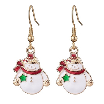 Christmas Theme Alloy Enamel Dangle Earrings, 304 Stainless Steel Earrings for Women, Snowman, 38x16.5mm