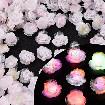 Luminous Resin Decoden Cabochons, Glow in the Dark, Flower, Pink, 7x7x3.5mm