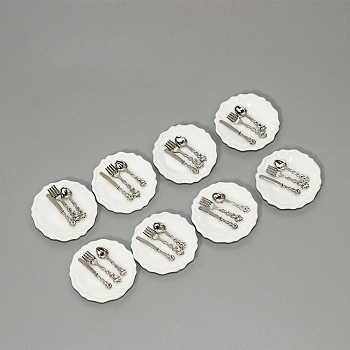 Miniature Ceramic Plate and Alloy Western Tableware, Doll House Miniature Toy Model, Platinum, 30x5mm