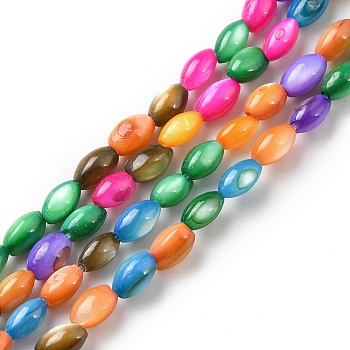 Natural Freshwater Shell Dyed Beads Strands, Oval, Colorful, 5x2.5~3mm, Hole: 0.7mm, about 74~80pcs/strand, 14.57~14.80''(37~37.6cm)