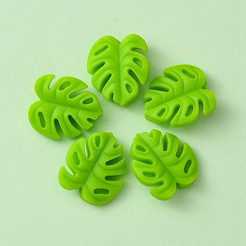 Monstera Leaf Food Grade Eco-Friendly Silicone Focal Beads, Chewing Beads For Teethers, DIY Nursing Necklaces Making, Lawn Green, 23x21x7mm, Hole: 2mm