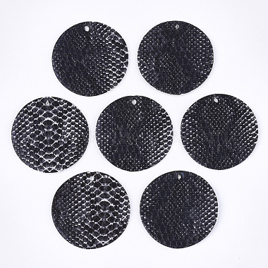 Black Flat Round Imitation Leather Pendants