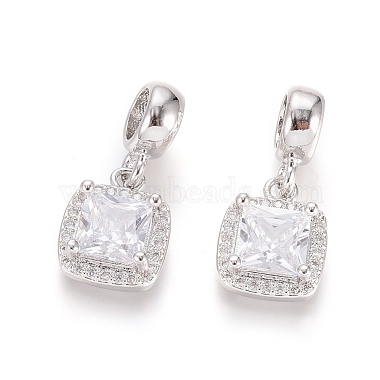 21mm Clear Square Brass+Cubic Zirconia Dangle Beads