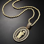 Brass Cubic Zirconia Pendant Necklaces for Women, Oval with Saint Jude, Real 18K Gold Plated, 16.14 inch(41cm)(NJEW-U034-01C-G)