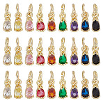 27Pcs 9 Colors Brass Micro Pave Cubic Zirconia Charms, Teardrop, with Jump Ring, Long-Lasting Plated, Real 18K Gold Plated, Faceted, Mixed Color, 8x3x3mm, Hole: 3mm, 3pcs/color(ZIRC-DR0001-05)