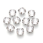 Flat Round Sew on Rhinestone, Glass Rhinestone, with Brass Prong Settings, Garments Accessories, Faceted, Platinum, 6x3.5mm, Hole: 0.8~1.2mm(KK-N282-01B-P)