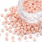 6/0 Glass Seed Beads, Macaron Color, Round Hole, Round, PeachPuff, 4~4.5x3mm, Hole: 1~1.2mm, about 4500pcs/bag, about 450g/bag.(SEED-T005-14-B02)