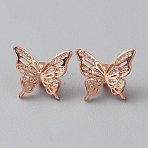 Brass Micro Pave Cubic Zirconia Pendants, Butterfly, Rose Gold, 15x17x8mm, Hole: 3mm(KK-WH0062-152RG)