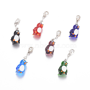 Handmade Lampwork Pendants, with Platinum Tone Brass Lobster Clasps, Penguin, Mixed Color, 45.5mm(LAMP-I020-22)