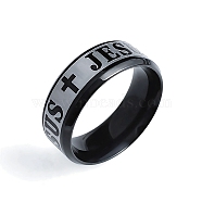 Easter Theme Titanium Steel Wide Band Rings for Men, Word JESUS, Black, 8mm, Inner Diameter: 19mm(PW-WG82968-06)