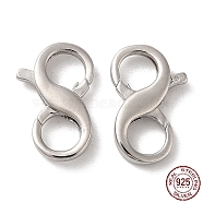 Rhodium Plated 925 Sterling Silver Double Opening Lobster Claw Clasps, Infinity Shape, with 925 Stamp, Real Platinum Plated, 16x10x3mm, Hole: 5mm(STER-Q187-01A-P)