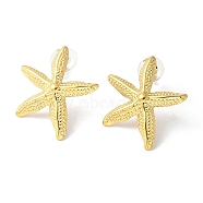 304 Stainless Steel Stud Earrings, Starfish, Real 18K Gold Plated, 29x26mm(EJEW-S257-02G)