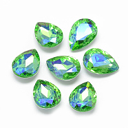 Pointed Back Glass Rhinestone Cabochons, Back Plated, Faceted, AB Color Plated, teardrop, Light Green, 25x18x6mm(RGLA-T017-18x25mm-06)