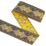 Ethnic Style Embroidery Polyester Ribbons, Jacquard Ribbon, Garment Accessories, Floral Pattern, Yellow, 2 inch(50mm), about 7.66 Yards(7m)/Roll(OCOR-WH0060-87)