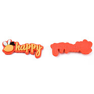 Opaque Resin Cabochons, Word Happy, Orange Red, 22x52x5.5mm(CRES-N021-133)