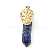 Snake Head Natural Lapis Lazuli Pointed Pendants, with Ion Plating(IP) Platinum & Golden Tone 304 Stainless Steel Findings, Faceted Bullet Charm, 40mm, Snake Head: 19.5x13x2.5mm, Bullet: 32x8x8.5mm, Hole: 3.4mm(G-I333-01E)