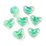 Two Tone UV Plating Transparent Acrylic European Beads, Large Hole Beads, Heart, Spring Green, 14.5x18.5x14mm, Hole: 4mm(OACR-F004-06A)