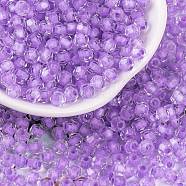 Glass Seed Beads, Inside Colours, Bicone, Dark Violet, 4.5x3.5mm, Hole: 1.5mm, 5625pcs/pound(SEED-A032-05G)