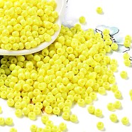 Baking Paint Glass Seed Beads, Round, Light Yellow, 4x3mm, Hole: 1.2mm, about 7650pcs/pound(SEED-H002-I-B501)