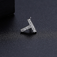 Platinum Brass Micro Pave Cubic Zirconia Stud Earrings, Initial Letter, Letter T, No Size(XI6969-20)