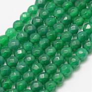 Faceted Natural Agate Beads Strands, Round, Dyed & Heated, Grade A, Green, 6mm, Hole: 1mm, about 56~58pcs/strand, 14 inch(35.6cm)(G-F447-6mm-C12)