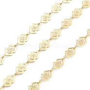 Brass Hollow Rhombus Link Chains, Unwelded, with Spool, Real 18K Gold Plated, 11x5x0.5mm(CHC-M025-01G)