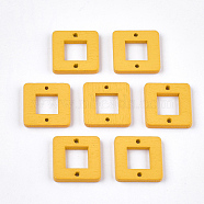 Painted Poplar Wood Links, Square, Gold, 18x18x2.5mm, Hole: 1.5mm(X-WOOD-T021-03G)