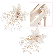 ABS Plastic Imitation Pearl Beaded Flower Wedding Shoe Decorations, Copper Wire Wrapped, with Rhinestone, Golden, 80x62x10mm(FIND-WH0126-71G)