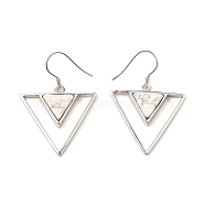 Natural Howlite Triangle Dangle Earrings, Real Platinum Plated Rhodium Plated 925 Sterling Silver Earrings for Girl Women, 41x27.5mm(EJEW-Z024-10A-P)