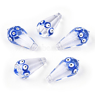 Transparent Glass with Enamel Evil Eye Beads, Top Drilled, Faceted, Teardrop, Blue, 23~24x12mm, Hole: 1.2~1.4mm(GLAA-N001-03)
