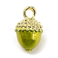 Alloy Charms, with Enamel, Golden, Acorn Charms, Yellow Green, 14x9x8mm, Hole: 2mm(PALLOY-A005-02G-01)