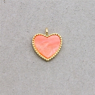 Acrylic Pendants, with Light Gold Plated Alloy Findings, Heart, Salmon, 18x16x2.5mm, Hole: 2mm(OACR-CJC0002-03C)