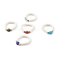 Polymer Clay Heishi Beaded Stretch Rings, with Non-magnetic Synthetic Hematite Beads and Evil Eye Lampwork Beads, Golden, Mixed Color, US Size 4 1/4(15mm)(RJEW-JR00346)