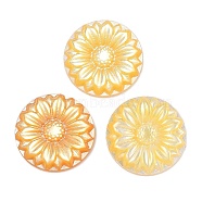 Natural Yellow Shell Carved Cabochons, Flat Round with Flower, 15x2.5mm(SSHEL-I026-17B)