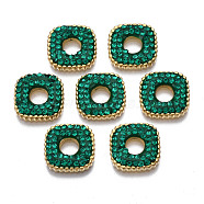 316 Surgical Stainless Steel Cabochons, with Micro Pave Cubic Zirconia, Real 14K Gold Plated, Square, Green, 11x11x2mm, Hole: 3.5mm(STAS-S116-421)