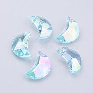 Transparent Acrylic Charms, AB Color Plated, Moon, Faceted, Light Blue, 11x7x4mm, Hole: 0.5mm(MACR-G046-11mm-A23X)