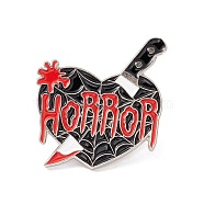 Word Horror Enamel Pin, Heart with Knife Alloy Badge for Backpack Clothes, Platinum, Black, 29.2x26.1x1.5mm(JEWB-H008-14P)