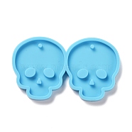 DIY Skull Pendants Silicone Molds, Resin Casting Molds, For UV Resin, Epoxy Resin Jewelry Making, Halloween Theme, Deep Sky Blue, 42x71x5mm, Hole: 2mm, Inner Diameter: 38x32mm(X-DIY-D060-23)