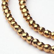 Non-Magnetic Synthetic Hematite Beads Strands, Vacuum Plating, Faceted(64 Facets), Round, Golden Plated, Gold, 2mm, Hole: 1mm(G-G092-2mm-1)