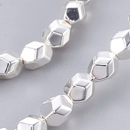 Electroplated Non-magnetic Synthetic Hematite Bead Strand, Oval, Faceted, Silver Plated, 5x4x4mm, Hole: 0.7mm, about 80pcs/strand, 15.7 inch(40cm)(G-E498-06A-03)