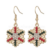 Christmas Alloy Rhinestone Dangle Earrings, with 304 Stainless Steel Earring Hooks, Snowflake, Golden, 38.5x19.5mm(EJEW-JE06121-02)