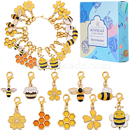 1 Set Alloy Enamel Pendant Stitch Markers, Bee & Honeycomb, Golden, 2.5~3.6cm, 10 styles, 2pcs/style, 20pcs/set(HJEW-SC0001-58)