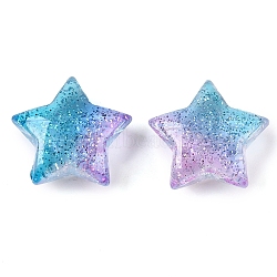 Gradient Color Transparrent Acrylic Eoropean Beads, with Glitter Powder, Large Hole Beads, Star, Deep Sky Blue, 28.5x27x11.8mm, Hole: 4mm(OACR-P024-03-02)