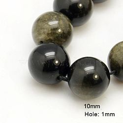 Natural Golden Sheen Obsidian Beads Strands, Round, 10mm, Hole: 1mm, about 38pcs/strand, 16 inch(X-G-C068-10mm-9)