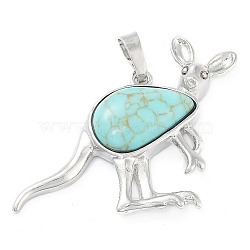 Synthetic Turquoise Pendants, with Platinum Tone Brass Findings, Kangaroo, 34x48x6.5~7mm, Hole: 5.5x7mm(G-A176-A10)