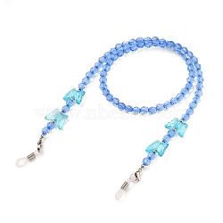 Butterfly Design Eyeglass Chains for Women, Face Mask Chains, Glasses String Holder, with Acrylic Beads, 304 Stainless Steel Lobster Claw Clasps, Sky Blue, 21.25 inch(54cm)(AJEW-EH00255-01)