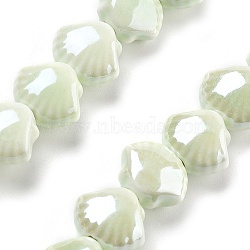 Handmade Porcelain Beads, Shell Shape, Honeydew, 10x12x6.5mm, Hole: 2mm, about 35pcs/strand, 13.19''(33.5cm)(PORC-Q002-01F)