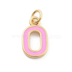 Rack Plating Brass Pendants, with Enamel and Jump Ring, Cadmium Free & Lead Free, Long-Lasting Plated, Real 18K Gold Plated, Letter, Letter O, 11.5x6.5x1mm, Hole: 2.5mm(KK-C065-02O-G)